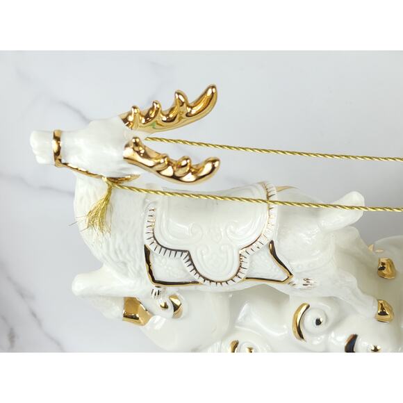 Mikasa Santa w/ Sleigh Reindeer 22k Trim Holiday Elegance 12" Porcelain 20s Vtg - Picture 9 of 16